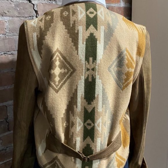RALPH LAUREN Western Southwestern Wool Blanket & Soft Leather Jacket L Rare Nice - Picture 5 of 12